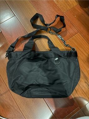 Nike Black Nylon Tote with Chain-Detail Strap